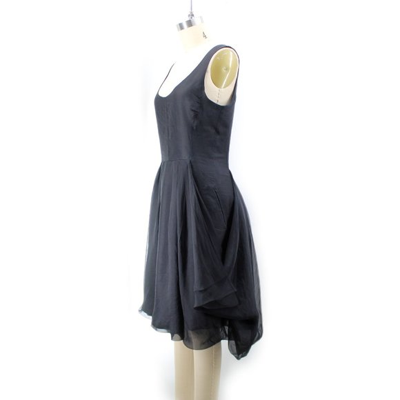 Gary Graham Black Dress Silk Organdy Fit & Flare Knee Length Cocktail Skirt 6/M - Picture 5 of 15